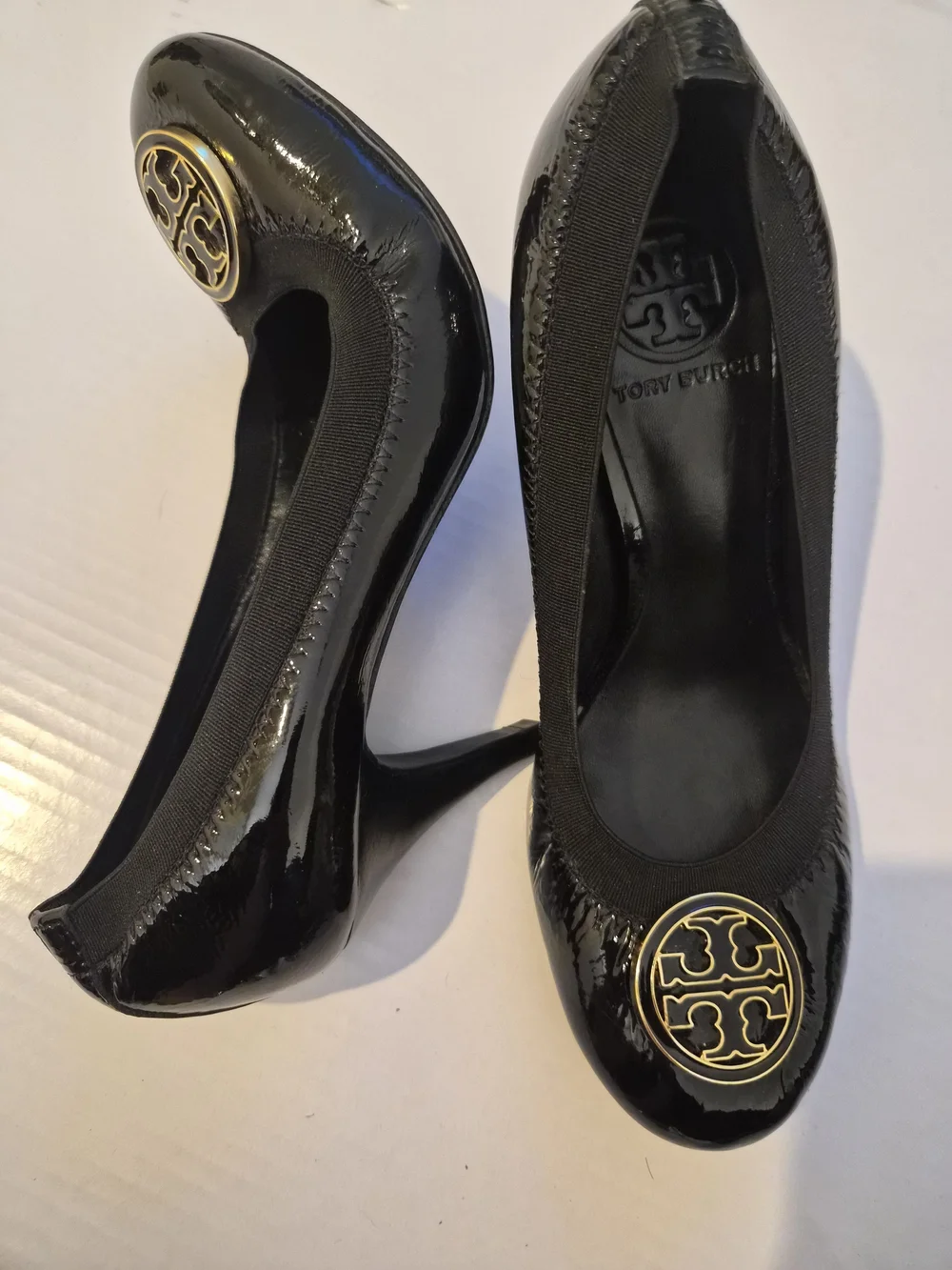 Tory Burch Black Patent Leather Logo Heels